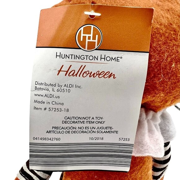 Huntington Home Halloween Fabric Tabletop Pumpkin Figurine 12" Orange/Black - Picture 4 of 7